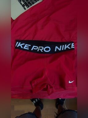 Nike Red Dri-FIT Training Shorts with Black Waistband
